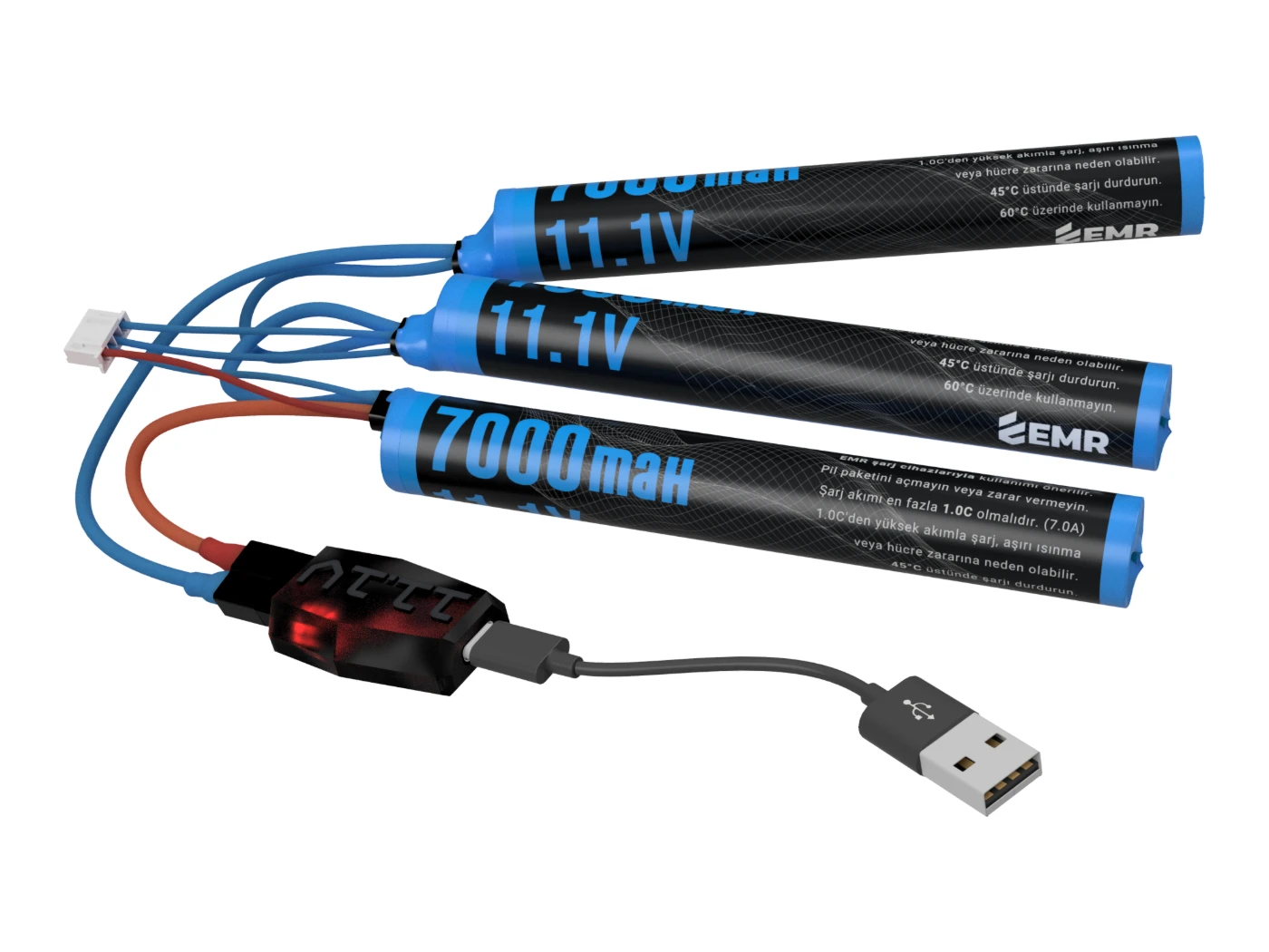 EMR 11.1V 7000mAh airsoft pili ve Type-C şarj aleti seti