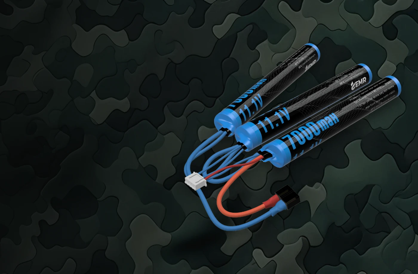 Kamuflaj zeminde EMR 11.1V 7000mAh üç yaprak airsoft pili