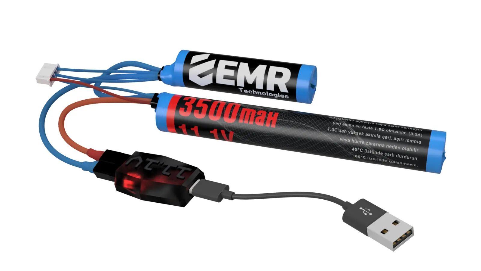 EMR 11.1V 3500mAh airsoft pil ve şarj aleti kırmızı LED - şarj devam ediyor