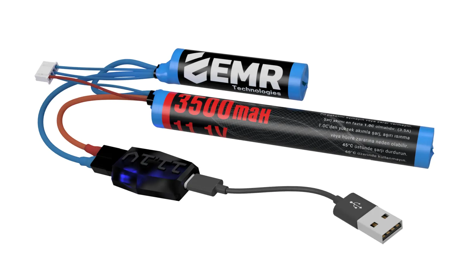 EMR 11.1V 3500mAh airsoft pil ve şarj aleti mavi LED - şarj tamamlandı